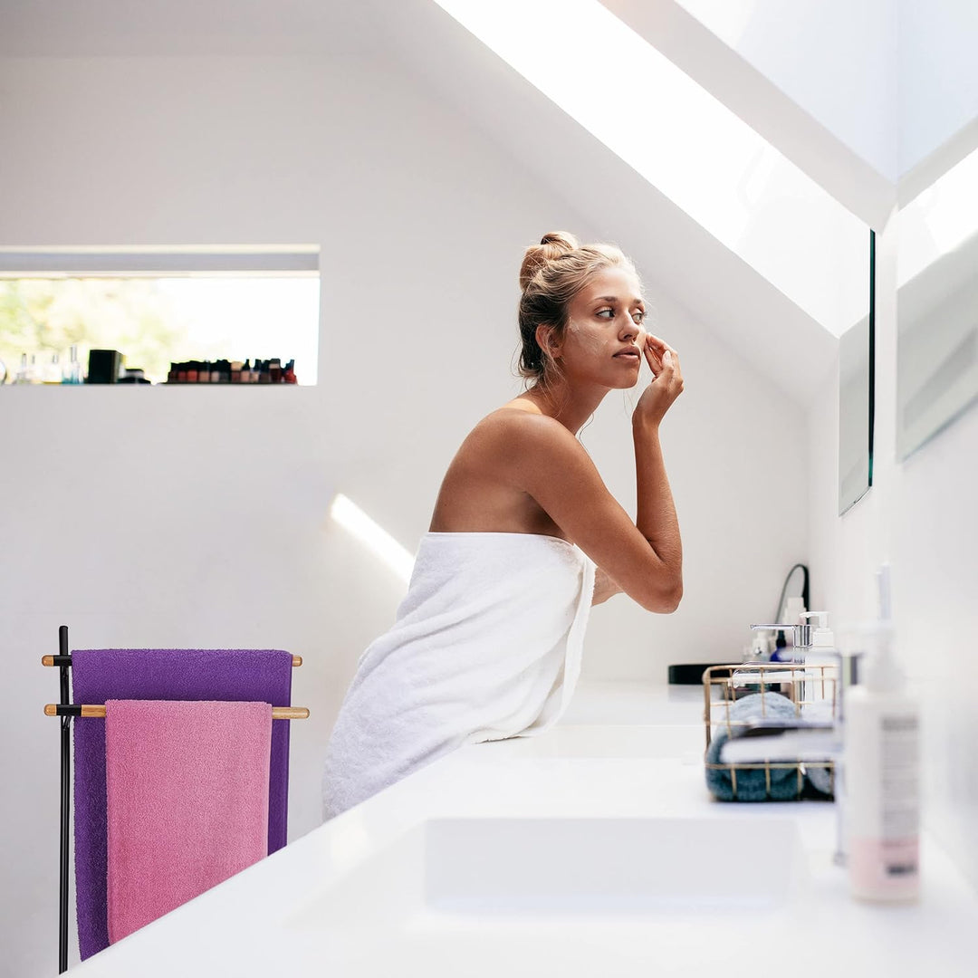 Relaxdays Handtuchhalter, freistehend, Handtuchständer mit 2 Stangen, HBT: 88 x 46,5 x 20 cm, ohne B