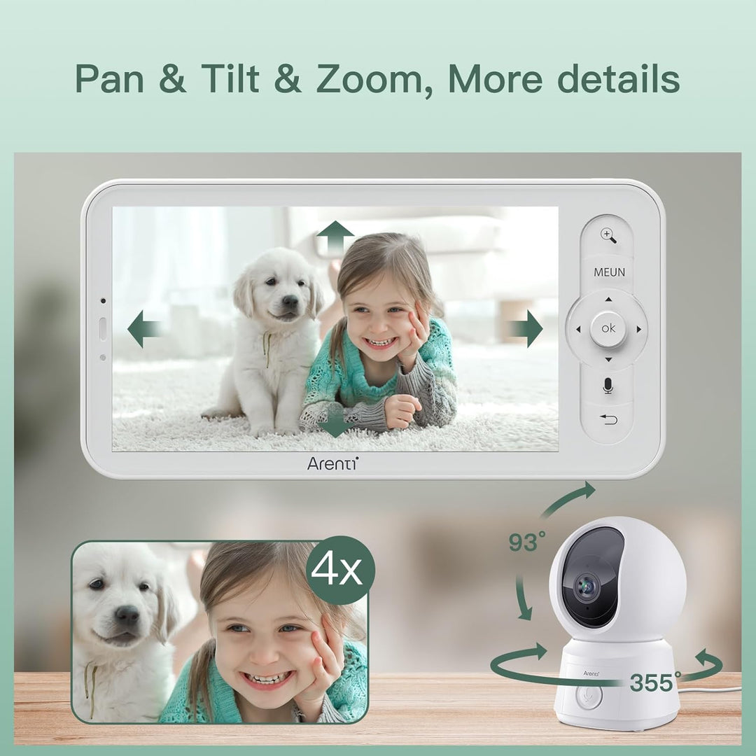 ARENTI Babyphone mit Kamera 2K/3MP, 5 Zoll WiFi Video Babyphone PTZ 355°, IR Nachtsicht, Nachtlicht,
