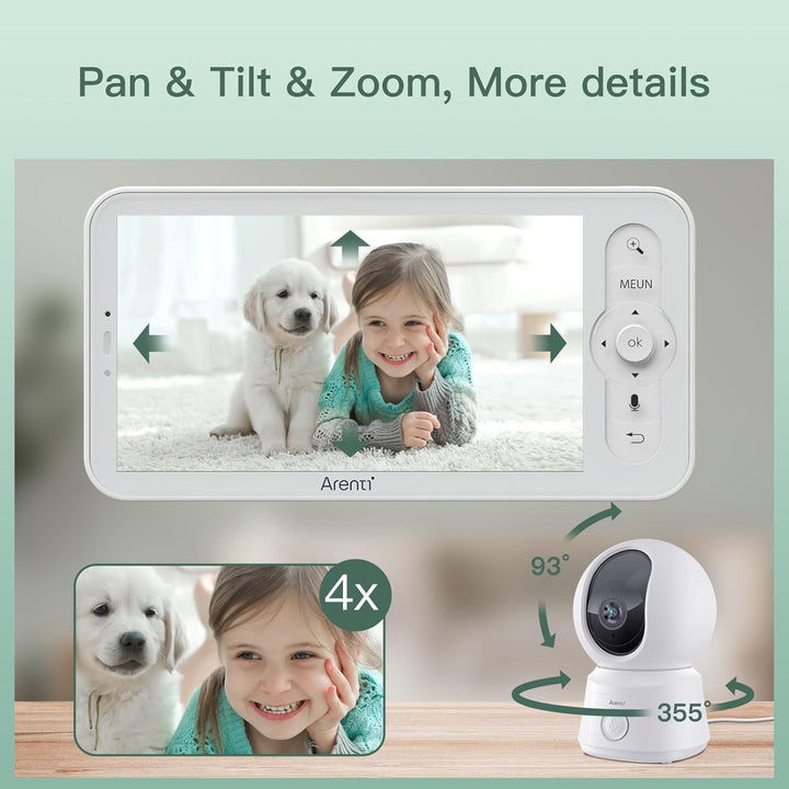 ARENTI Babyphone mit Kamera 2K/3MP, 5 Zoll WiFi Video Babyphone PTZ 355°, IR Nachtsicht, Nachtlicht,