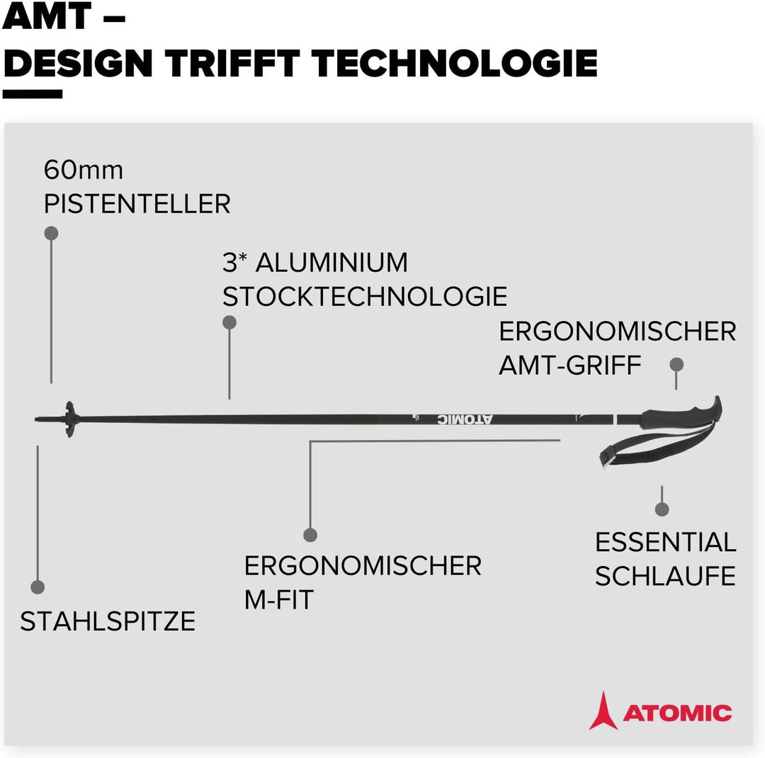 ATOMIC AMT Skistöcke - Hochwertiger 3* Aluminium Skistock - Ergonomischer Griff am Stock - Verstellb