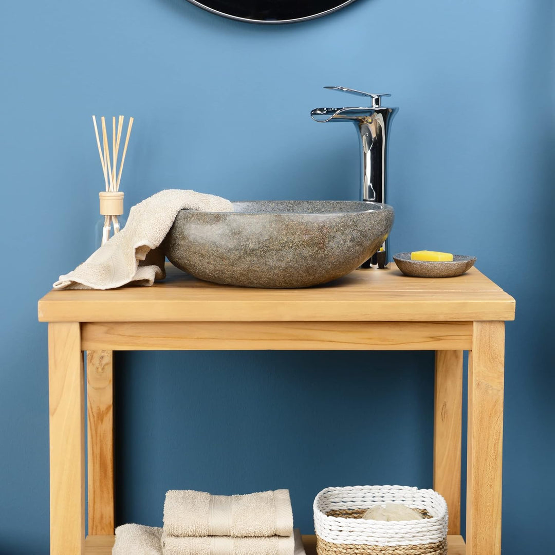 Naturstein Waschbecken grau oval 30 cm von WOHNFREUDEN - Unikat Badezimmer Flussstein Waschbecken Au