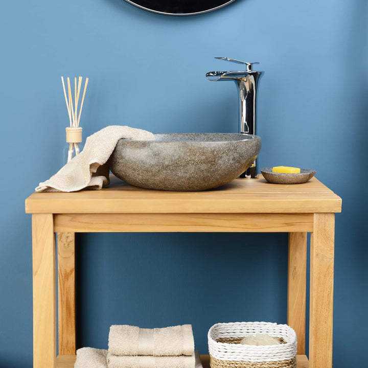 Naturstein Waschbecken grau oval 30 cm von WOHNFREUDEN - Unikat Badezimmer Flussstein Waschbecken Au