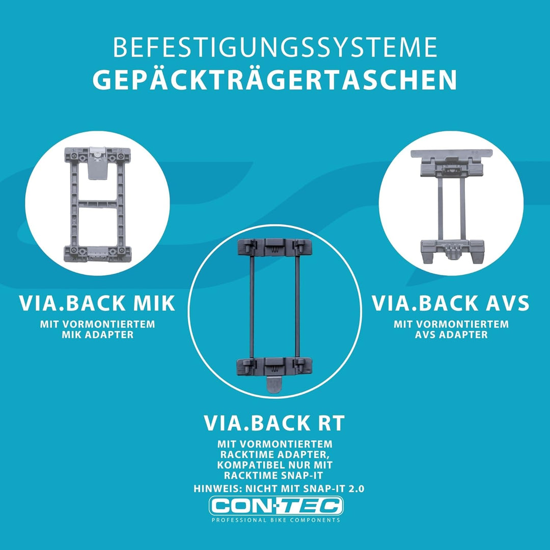 Contec Fahrrad Gepäckträgertasche - Via.Back RT Racktime - Schwarz mit Schultergurt, 32 Liter inklus
