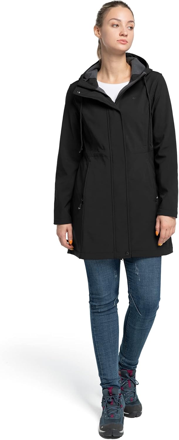33,000ft Damen Leichte Wasserdichte Softshell Regenjacke Lange Funktionsjacke Übergangsjacke Windjac
