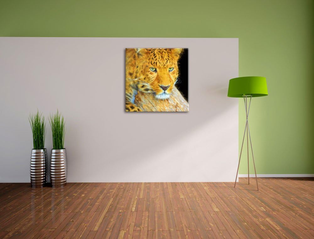 ruhender Leopard, Format: 70x70 auf Leinwand, XXL riesige Bilder fertig gerahmt mit Keilrahmen, Kuns