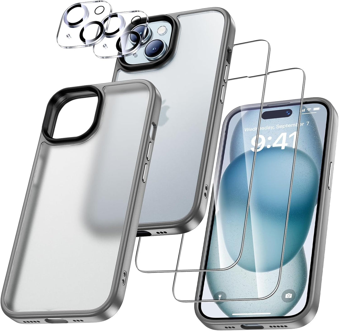 UniqueMe für iPhone 15 Hülle, 5-in-1-Set Handyhülle für iPhone 15 Case Rundumschutz Schutzhülle Cove