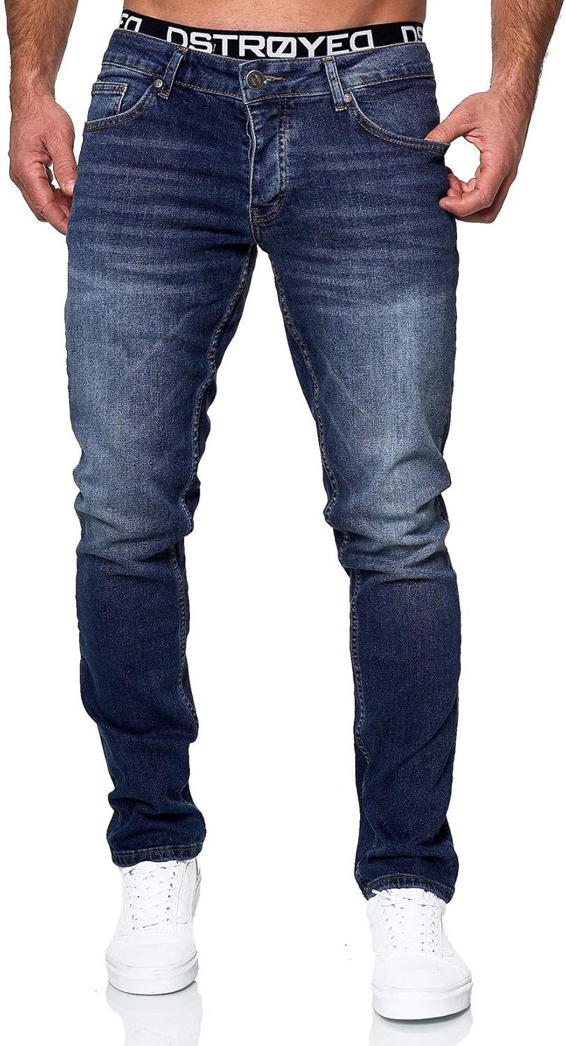 MERISH Jeans Herren Slim Fit Stretch Jeanshose Designer Hose Denim 9148-2100 29W / 32L 501-1 Dunkelb
