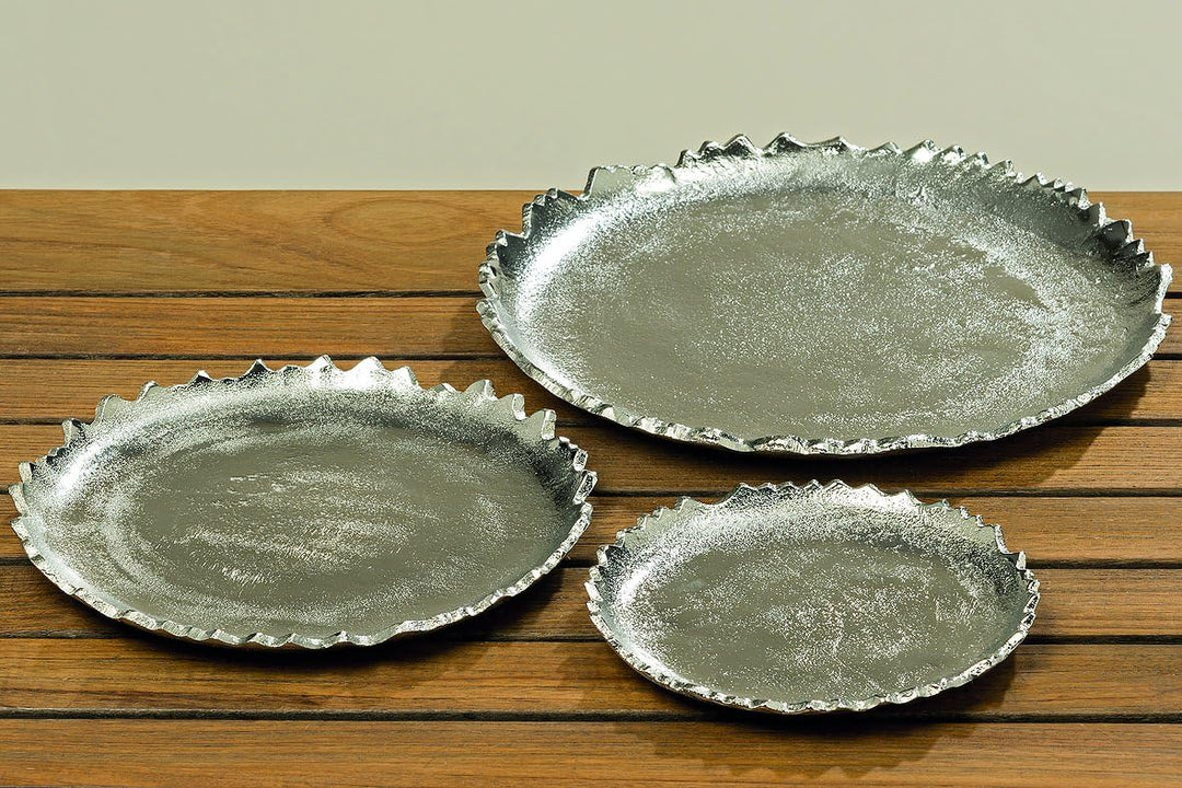 3 x Dekorations-Teller-Platte FLAIRE im Set, Aluminium silber, rund D16 u. 22 u.27cm, Weihnachts-Eve