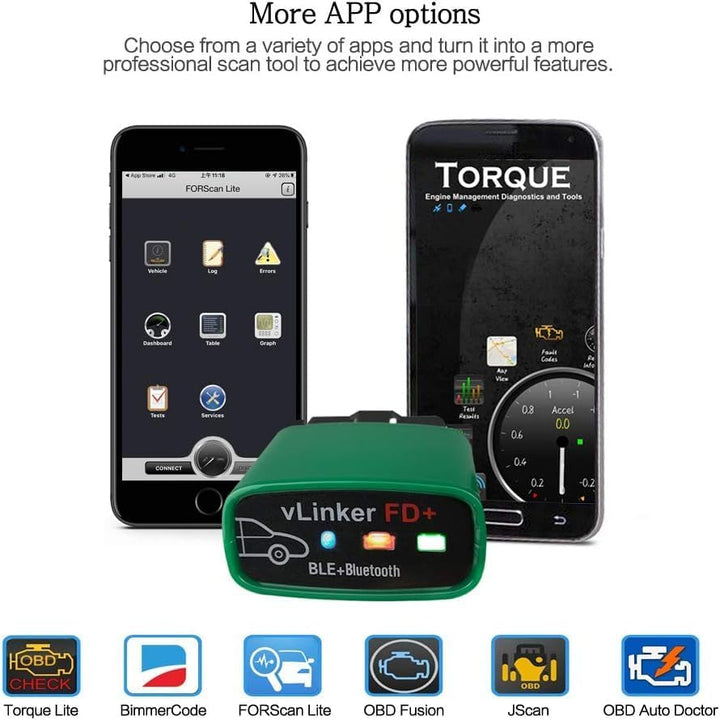 Vgate OBDII Bluetooth, vLinker FD+ OBD2 diagnosegerät OBD Adapter für Android, IOS und Windows (Blue