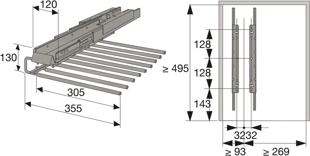 HETTICH 9162284 Amari 200 Silent System Hosenhalter (Hosenträger) ausziehbar, für 9 Hosen und Ablfag