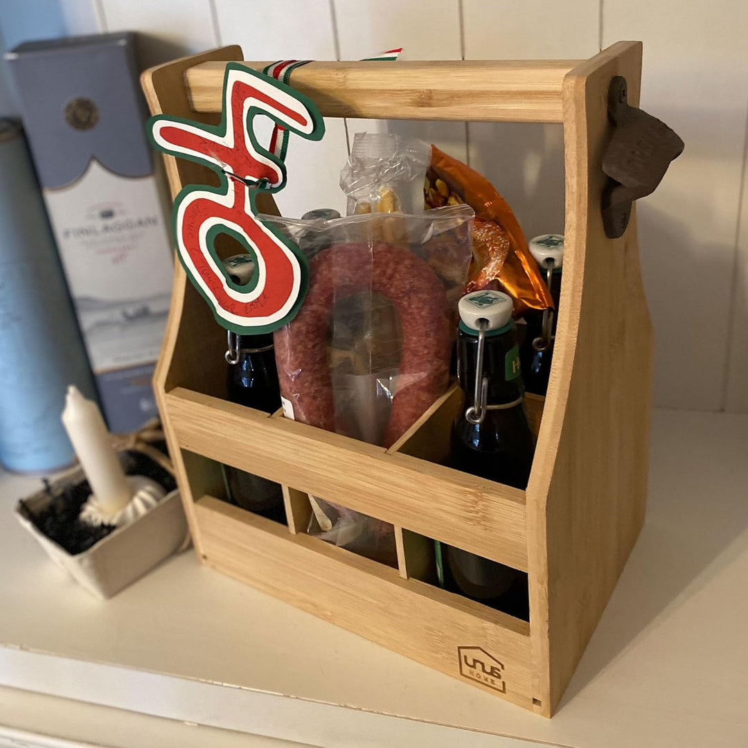 UNUS Home Männerhandtasche aus Bambus Bier, Flaschenträger aus Holz für 6 Flaschen, Bierträger mit F