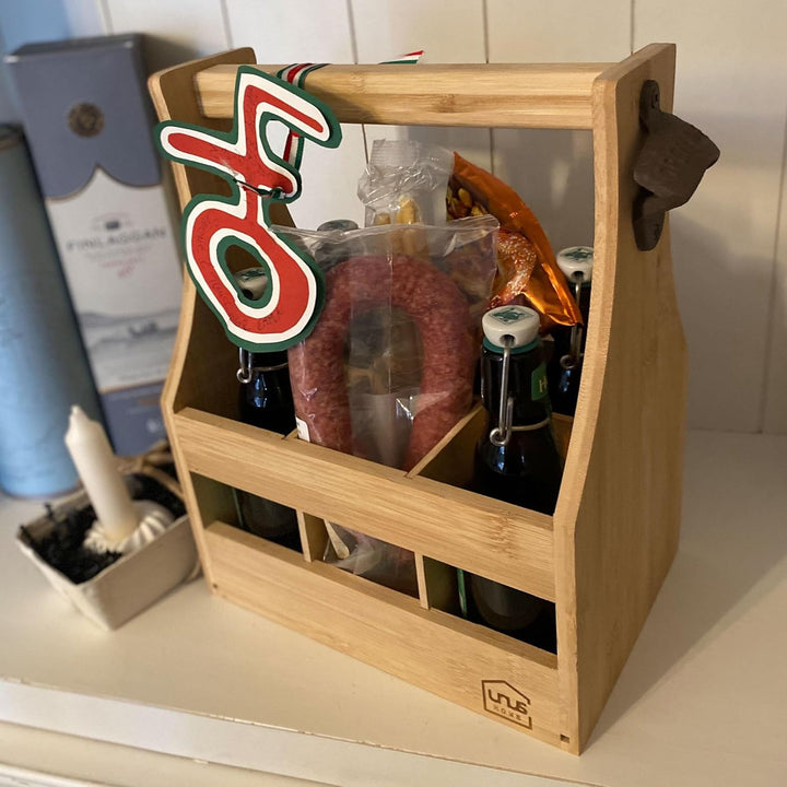 UNUS Home Männerhandtasche aus Bambus Bier, Flaschenträger aus Holz für 6 Flaschen, Bierträger mit F