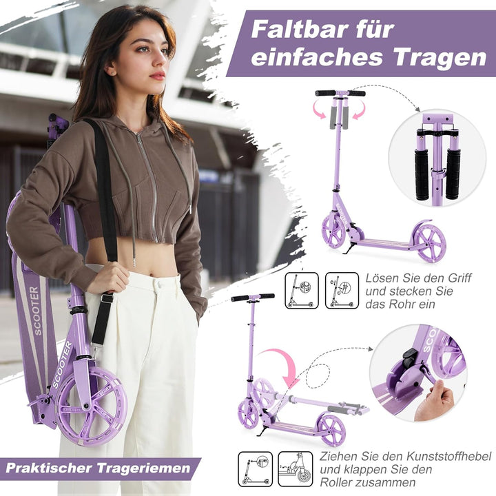COSTWAY Scooter Roller klappbar, Tretroller höhenverstellbar, Cityroller 100kg Tragkraft, Sport Kick