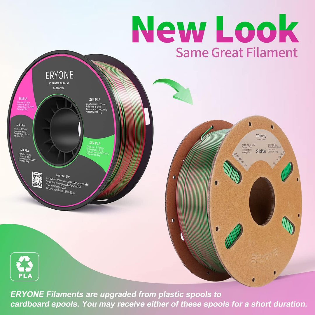 ERYONE Dual Zweifarbig PLA Filament 1.75mm, 3D Drucker Filament 1kg Spule +/- 0,02 mm, Rote und Grün