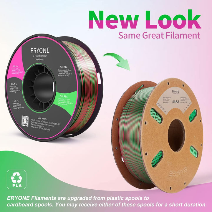ERYONE Dual Zweifarbig PLA Filament 1.75mm, 3D Drucker Filament 1kg Spule +/- 0,02 mm, Rote und Grün