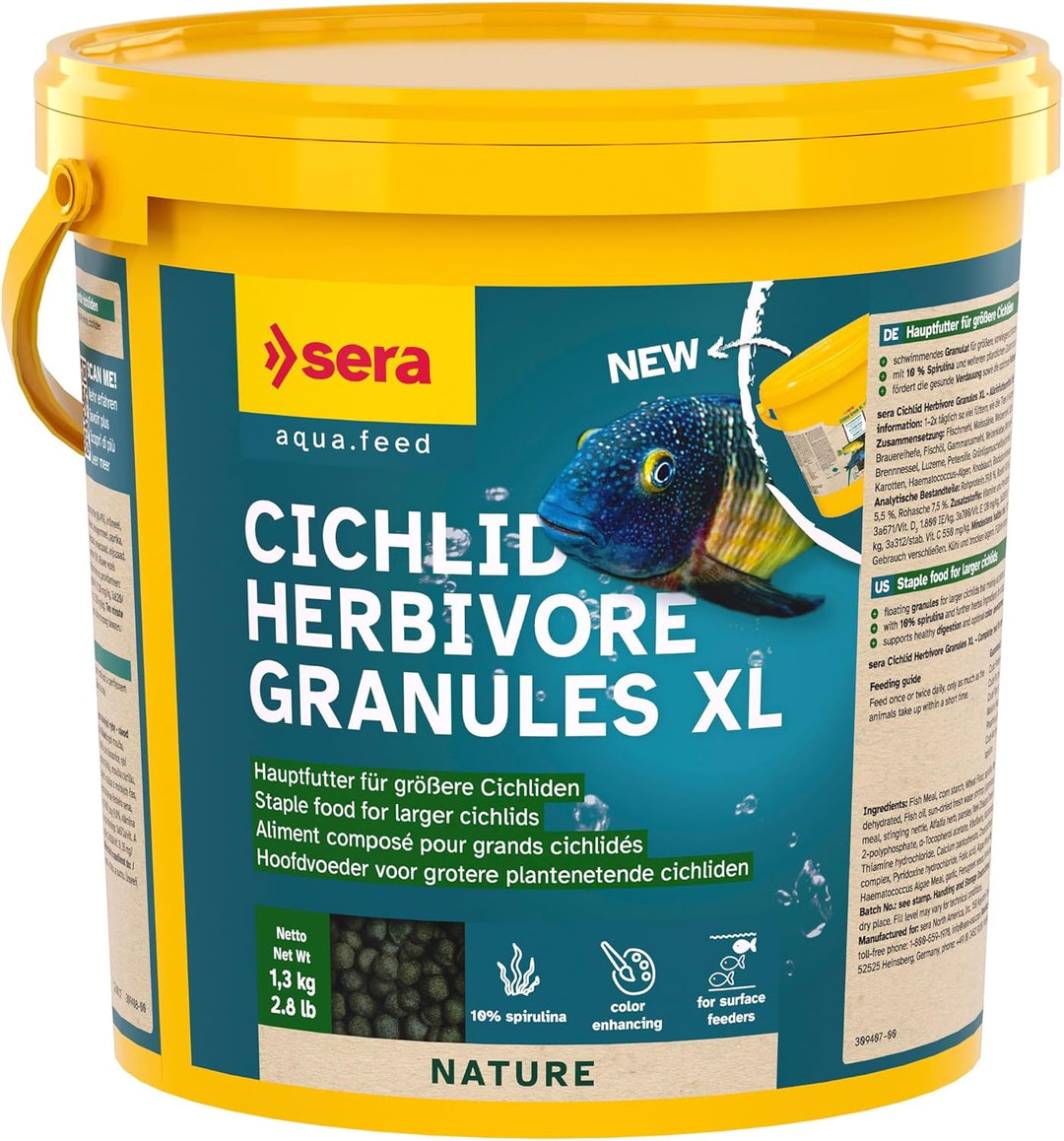 sera Cichlid Green XL Nature 3,8 L (1,3 kg) - Hauptfutter mit 10 % Spirulina für grössere herbivore