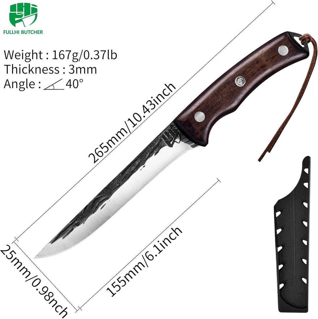 FULLHI Ausbeinmesser, Multi-Farben Griff Full Tang Küchenmesser, High Carbon Steel Carving Fishing D