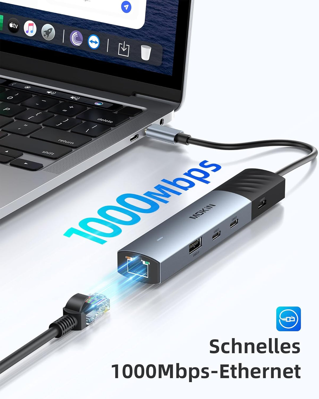 MOKIN USB C HUB, 7 in 1 USB C Adapter mit 4K@60HZ HDMI, Ethernet, 3*USB-C 3.1 Ports und 1*USB-A Date