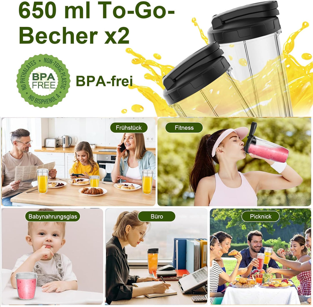 Rawhui Mixer Smoothie Maker to go, 2in1 Mini Mixer Küche zum Mahlen & Mixen, 800W Blender Elektrisch