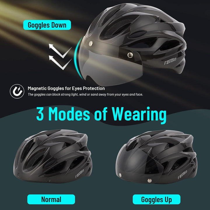 Favoto Fahrradhelm Herren mit Licht - Damenhelm Fahrradhelm Leichtgewicht Atmungsaktiv mit Brille Rü