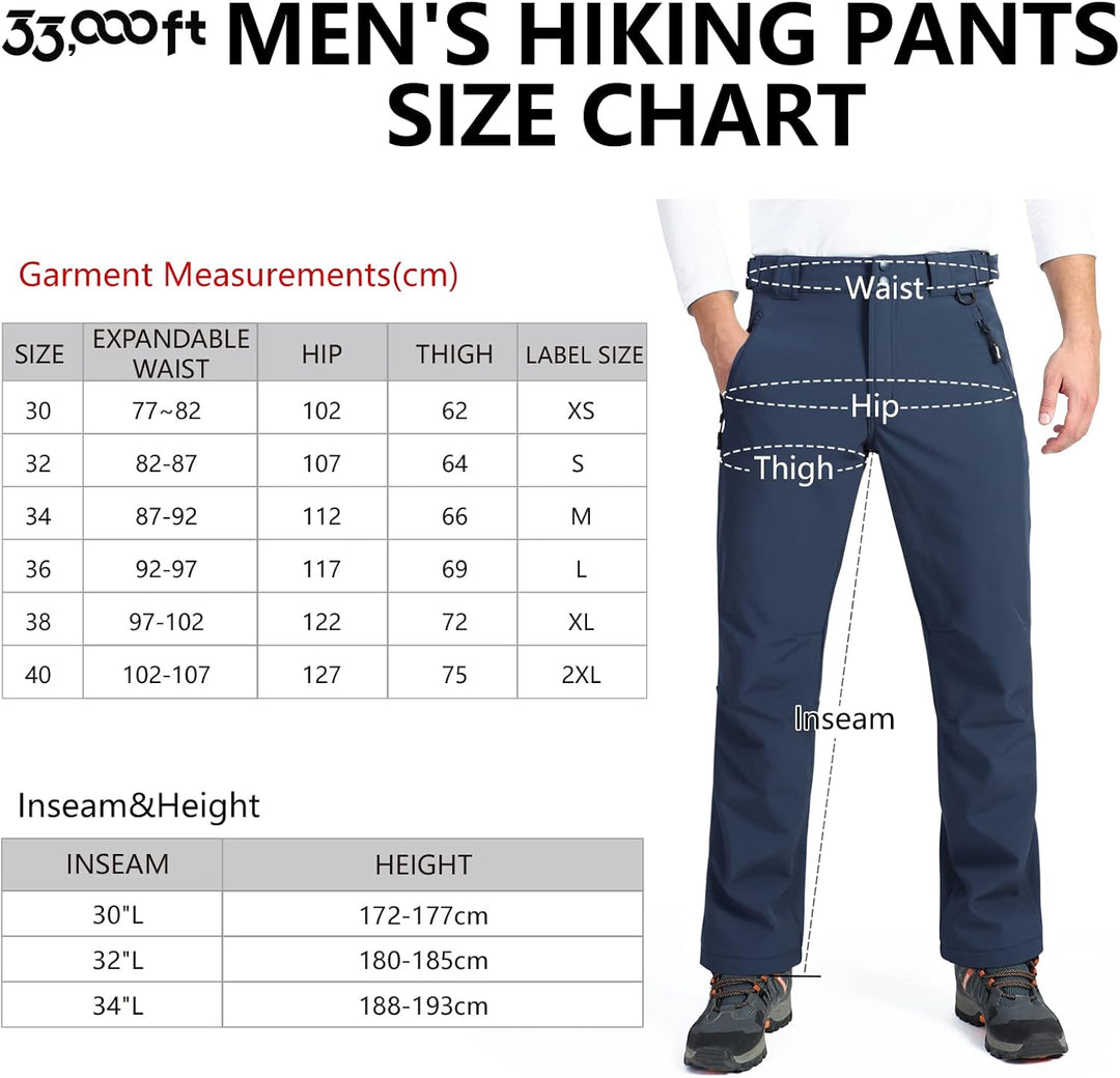 33,000ft Outdoorhose Herren Softshellhose Wasserdicht Winddicht Skihose Warm Fleece Gefüttert Arbeit