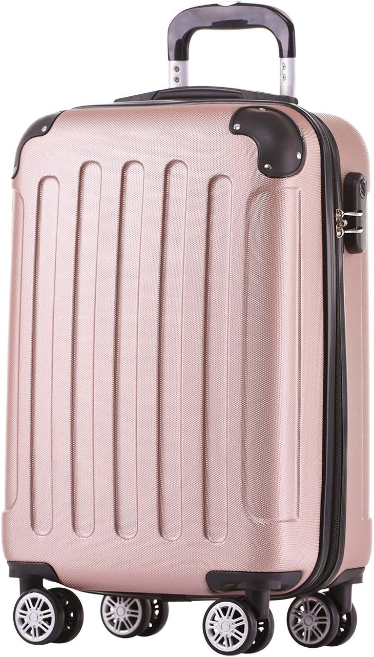 BEIBYE Hartschalen-Koffer Trolley Rollkoffer Reisekoffer Handgepäck 4 Rollen (M-L-XL-Set) (Rosa Gold