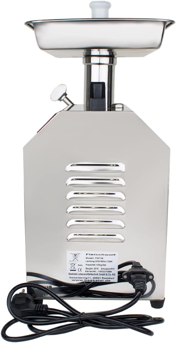 Beeketal 'FW735' Profi Edelstahl Fleischwolf mit Wurstfüller für 120 kg/Std. Durchsatz mit 735W Moto
