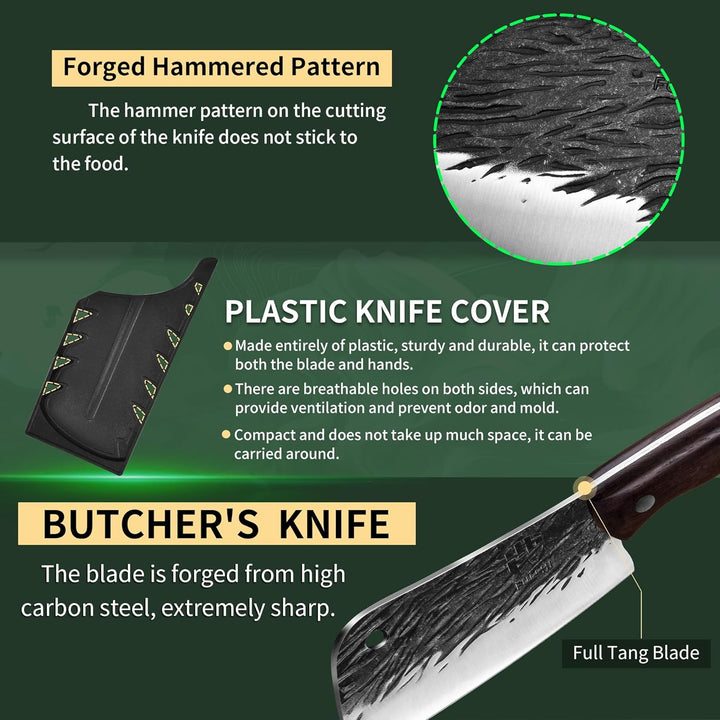 FULLHI Metzgermesser, Küchenmesser mit hohem Kohlenstoffstahl, Gemüsebeil, chinesisches Kochmesser,