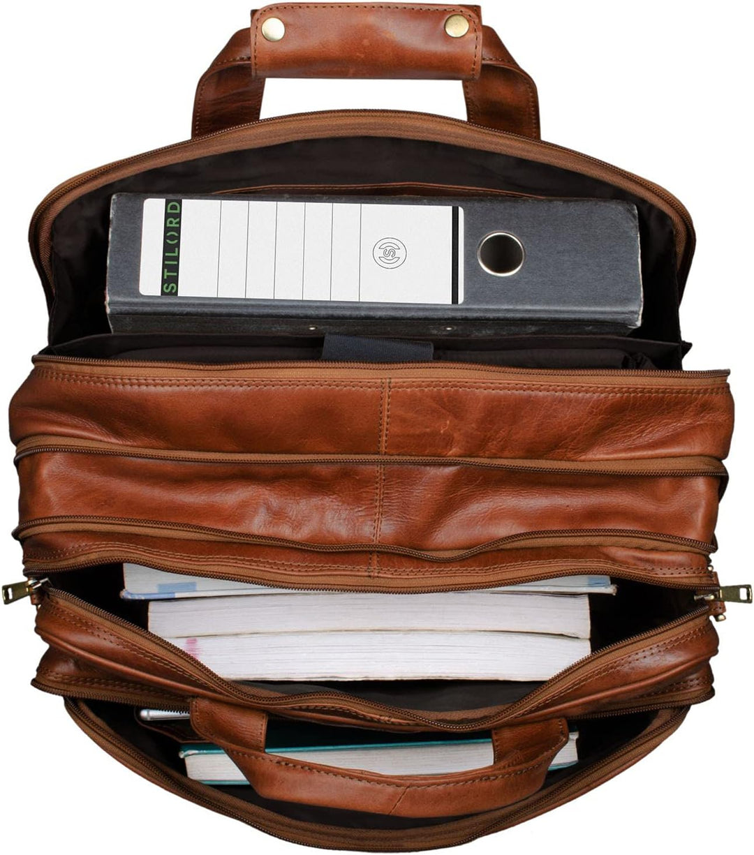 STILORD 'Leopold' XL Echtleder Aktentasche - der verbesserte Geheimtipp für Lehrerzimmer & Büro - Bu