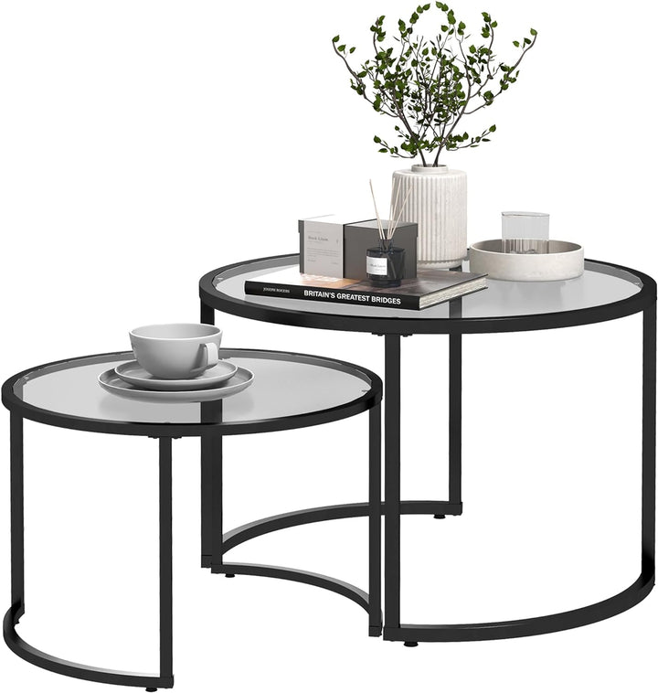 HOMCOM Couchtisch 2er-Set, Beistelltisch mit Schwarz Stahlgestell, Sofatisch, Kaffeetisch mit Tischp