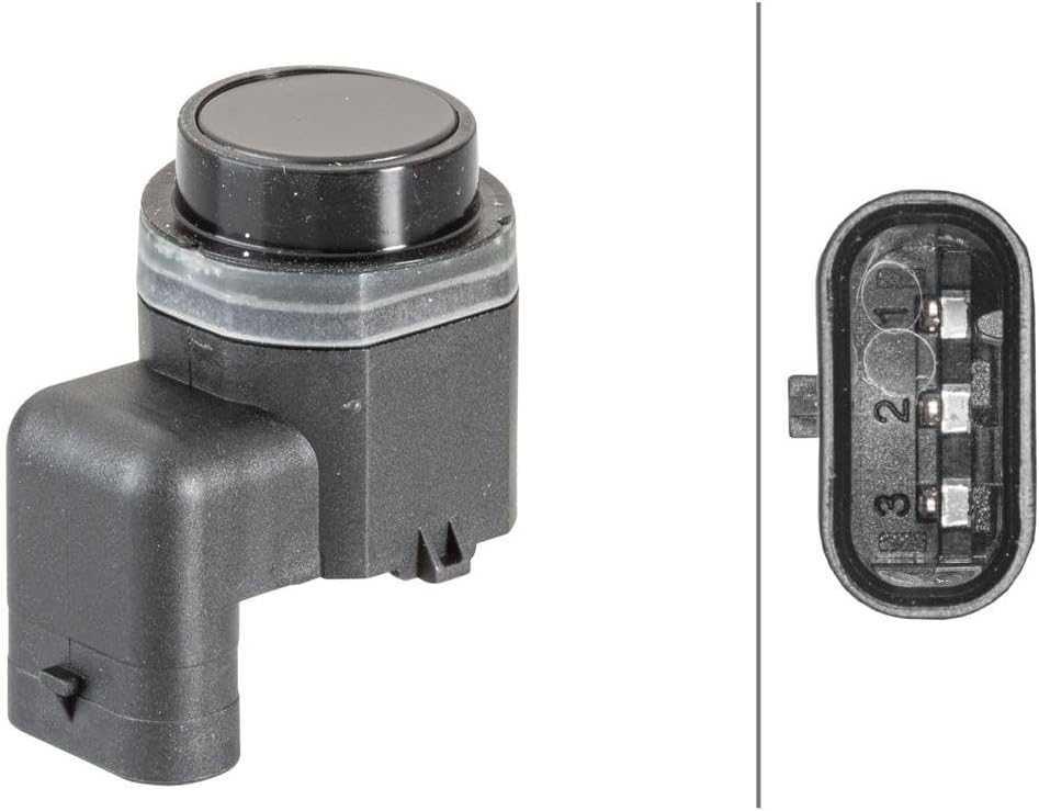 HELLA 6PX 358 141-081 Sensor, Einparkhilfe - gewinkelt - 3-polig - gesteckt - lackierbar - mit Befes