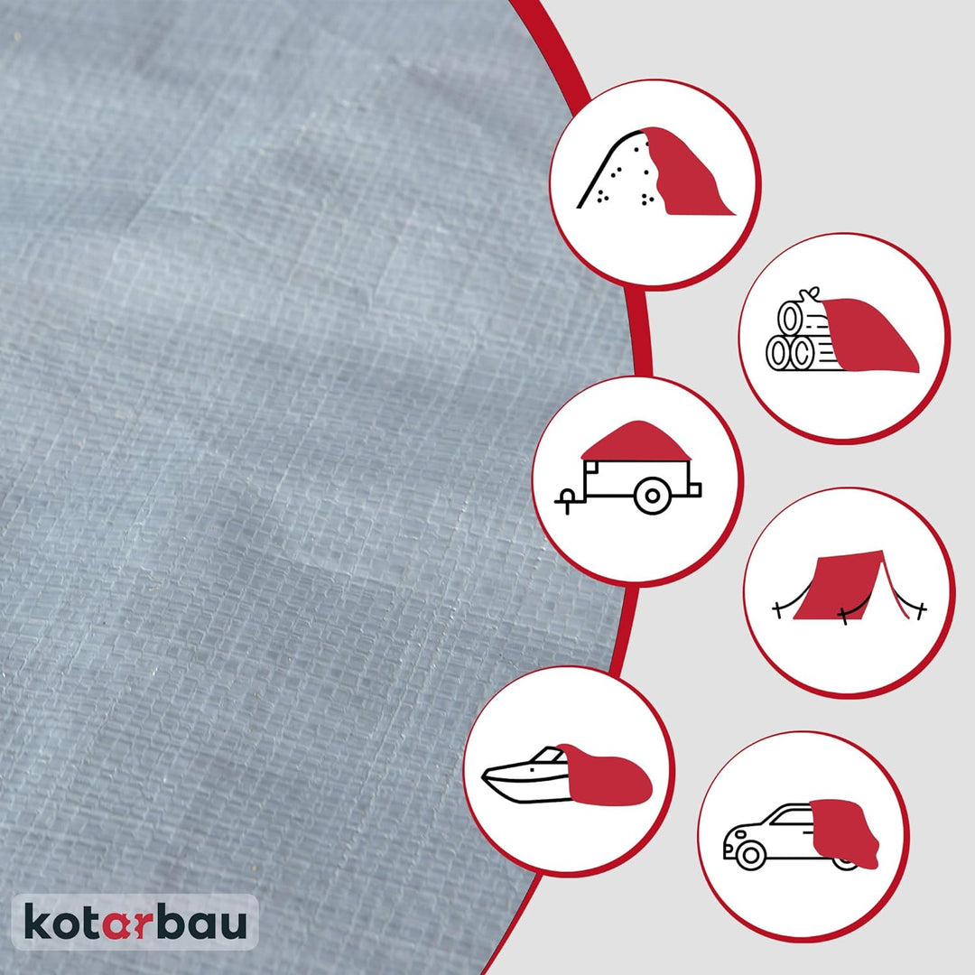 KOTARBAU® Gewebeplane 6x8 m Silber 200g/m2 Abdeckplane Verstärkten Ösen Schutzplane Bauplane Kordel