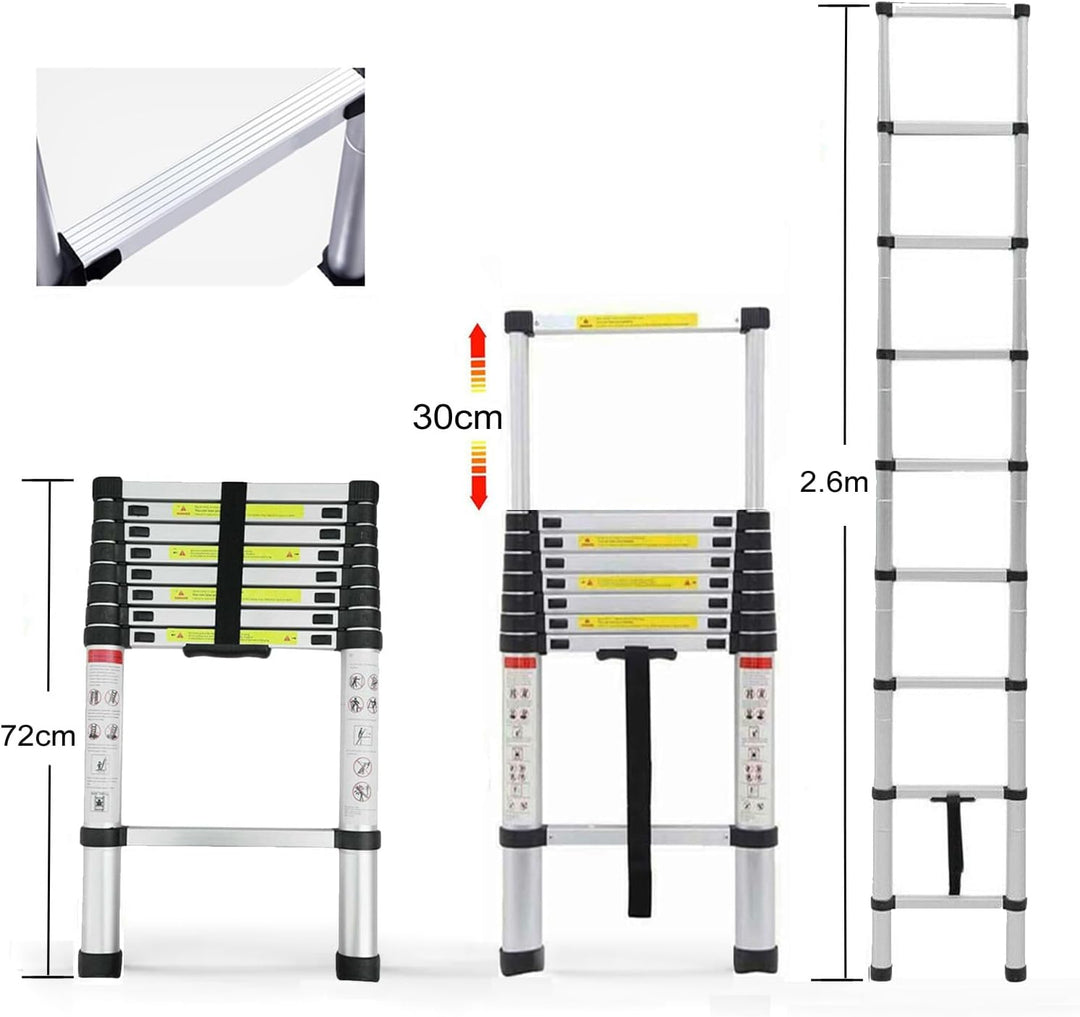 2,6M Teleskopleiter Klappleiter, Rutschfester Ausziehleiter mit 9 Sprossen, 150 kg Belastbarkeit, Sc