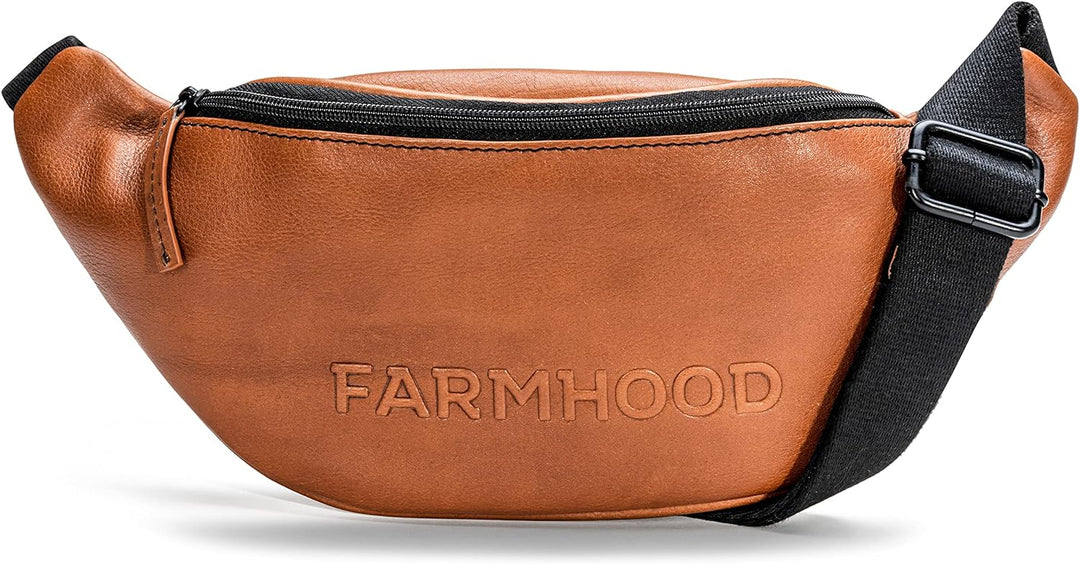 Farmhood Memphis Damen/Herren Gürteltasche aus Leder 34 cm - Hüfttasche mit Reissverschlussfach auf