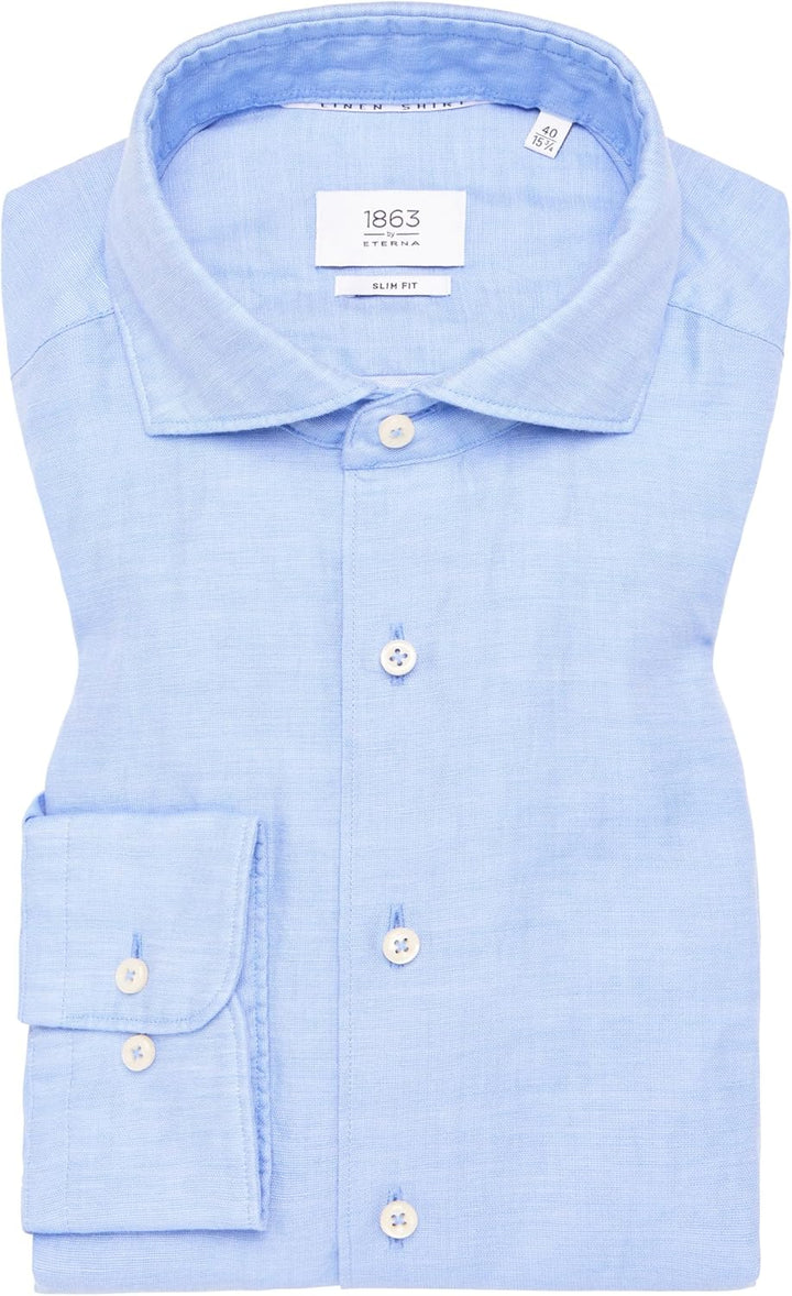ETERNA Herren Linen Shirt SLIM FIT 42 Kragen / 67 Ärmel Azurblau, 42 Kragen / 67 Ärmel Azurblau