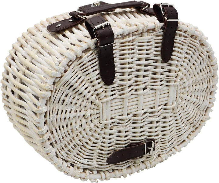 UNUS Fahrradkorb/Picknickkorb oval weiss Kühlfunktion mit passenden Besteck Porzellan 2 Personen