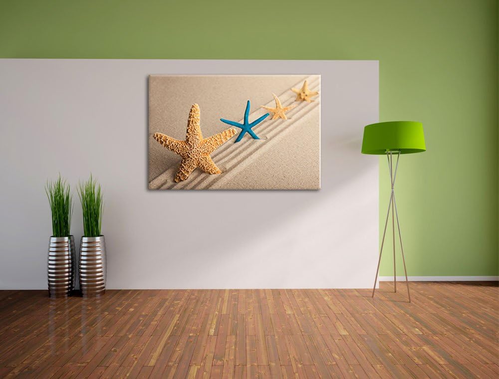 Seesterne im Sand Format: 100x70 auf Leinwand, XXL riesige Bilder fertig gerahmt mit Keilrahmen, Kun
