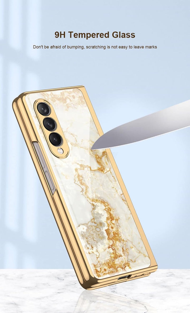 COQUE Galaxy Z Fold 4 5G Hülle,ultradünnes 9H Glas glänzend lackierte Handyhülle,Faltbare Handyhülle