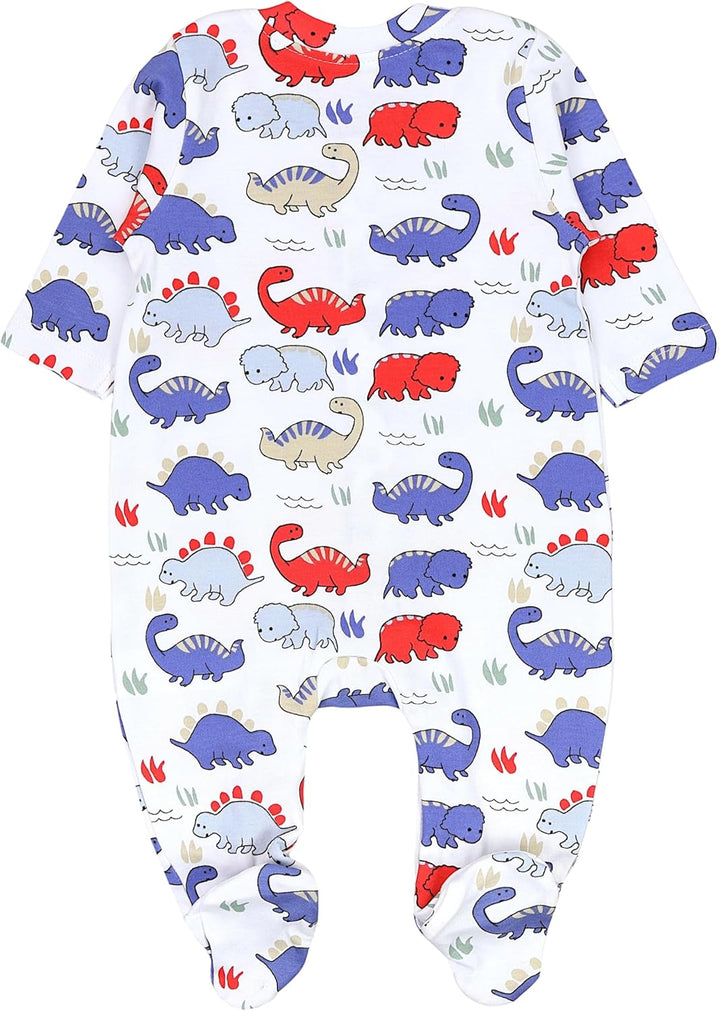 TupTam Baby Jungen Schlafstrampler mit Fuss 3-er Pack 50 Blau Grau Streifen Dino, 50 Blau Grau Strei