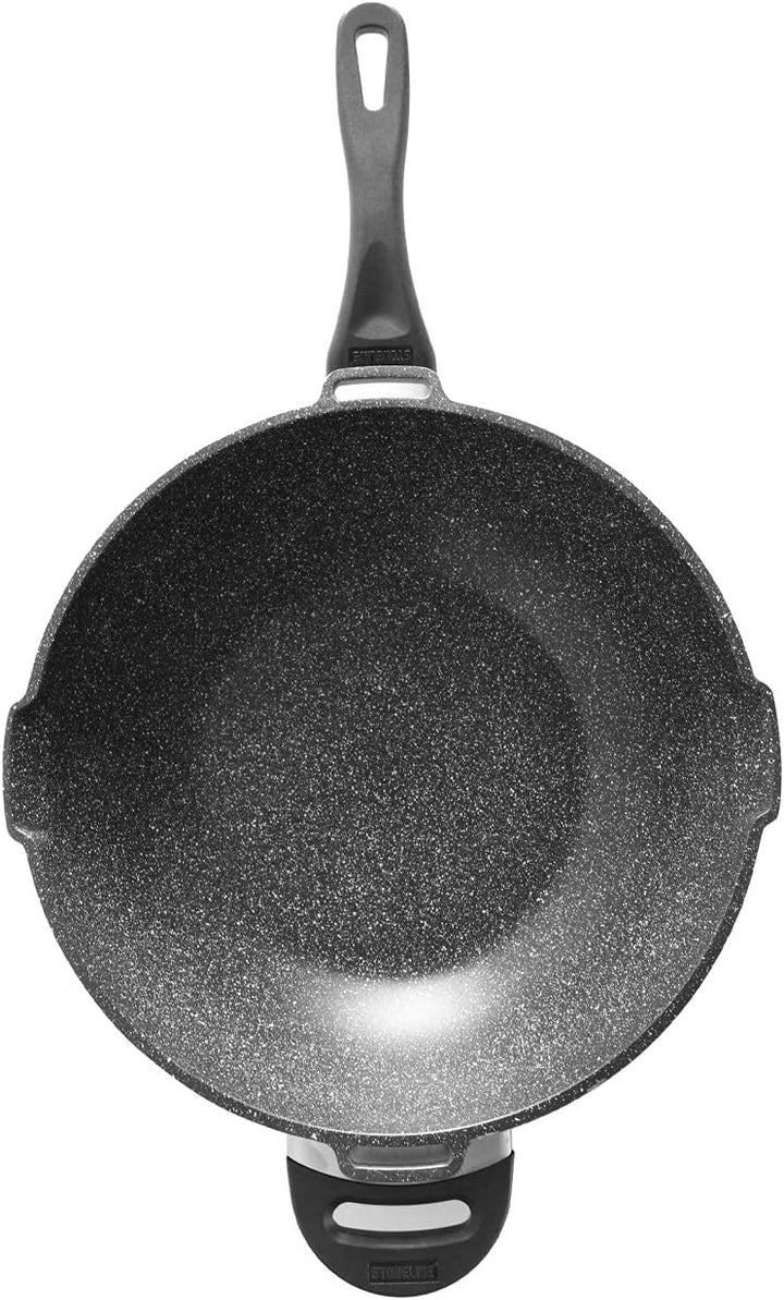 Stoneline Future Wok 32 cm, mit Sieb-Glasdeckel, mit austauschbaren Griffen, induktionsgeeignet, Alu