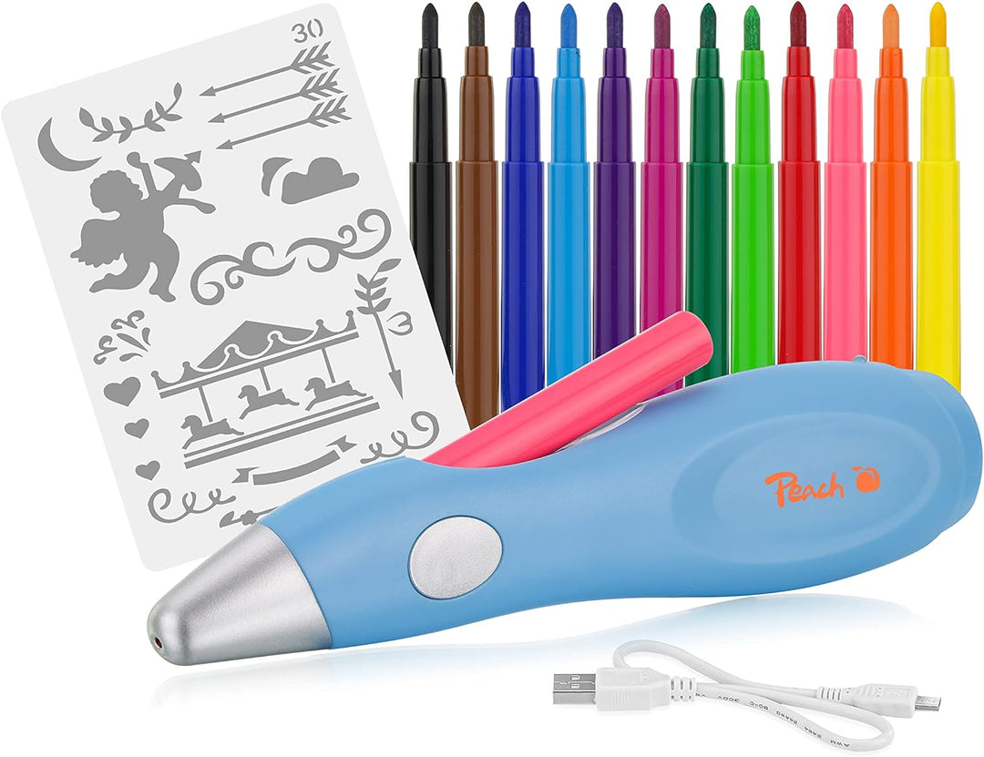 Peach elektrischer Airbrush Stift - 12 Farben - inkl. mehr als 70 Vorlagen - PO150, Blau, Airbrush S