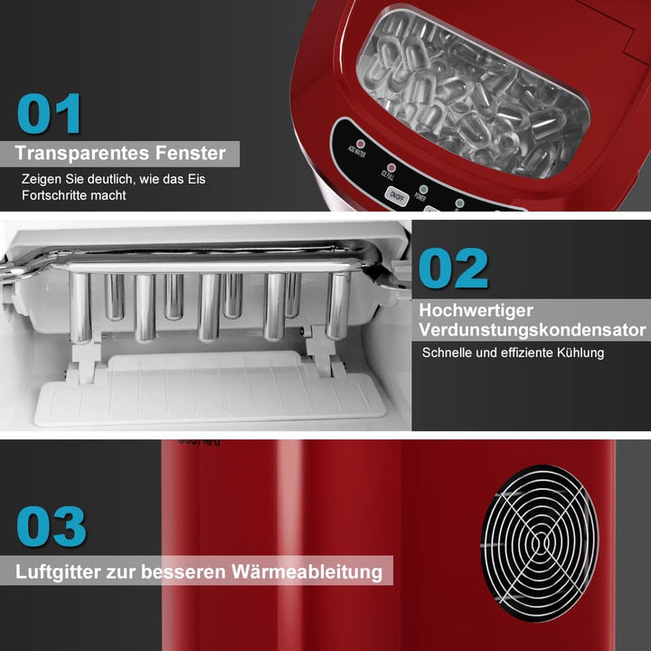 COSTWAY Eiswürfelmaschine 12KG/24H, Ice Maker 9 Eiswürfel in 6-13min, Eismaschine 2,2L Wassertank, E