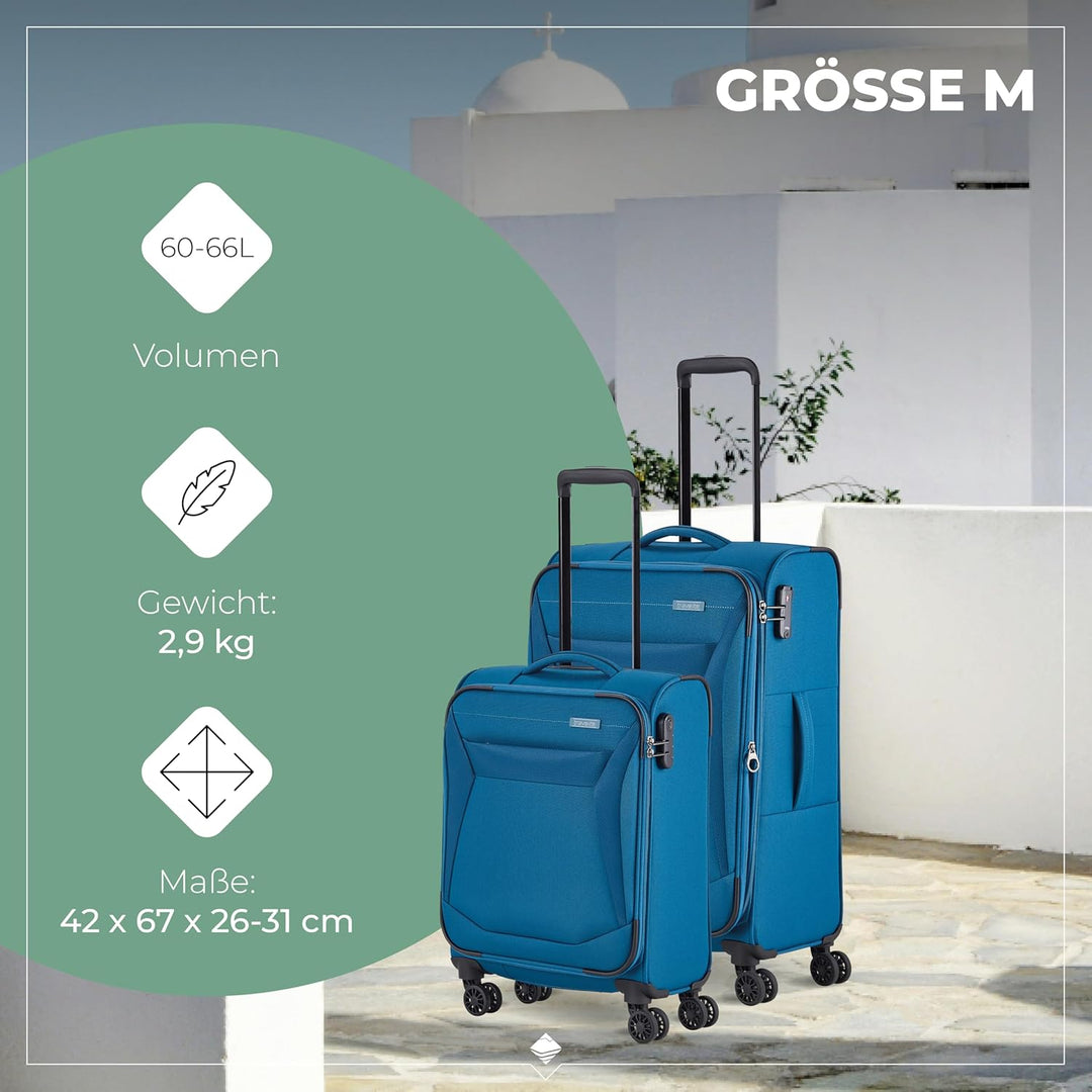 travelite 4-Rad Koffer Set Weichschale, Grössen L/M/S, Serie CHIOS Trolley Set in zeitloser Optik, H