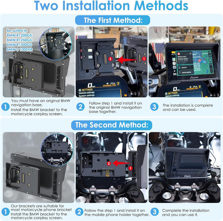 Carpuride W702B Pro Motorrad-Carplay-Bildschirm mit Halterung für BMW-Motorräder, Kabelloses CarPlay