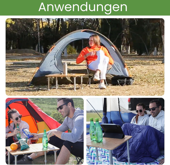 KingCamp Falten Bambus Campingtisch Klapptisch Verstellbare Höhe Aluminiumrahmen für Outdoor Camping