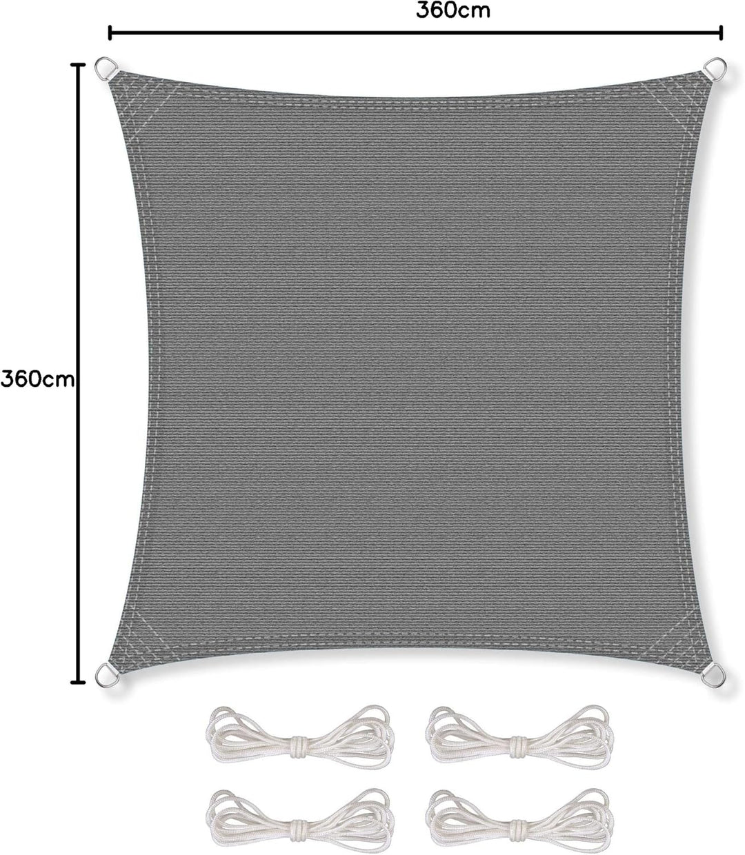 CelinaSun Sonnensegel inkl Befestigungsseile Premium HDPE wetterbeständig atmungsaktiv Quadrat 3,6 x