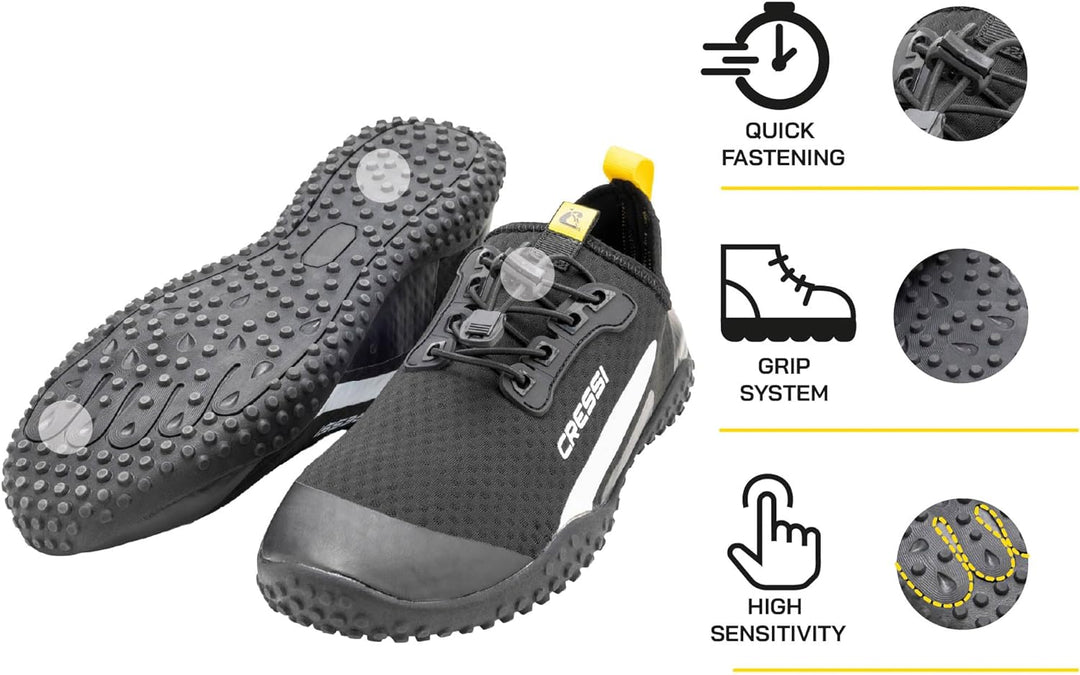 Cressi Sonar Shoes - Unisex Wasserschuh für Erwachsene aus Mikroperforiertes Gewebe Schwarz Gelb 37
