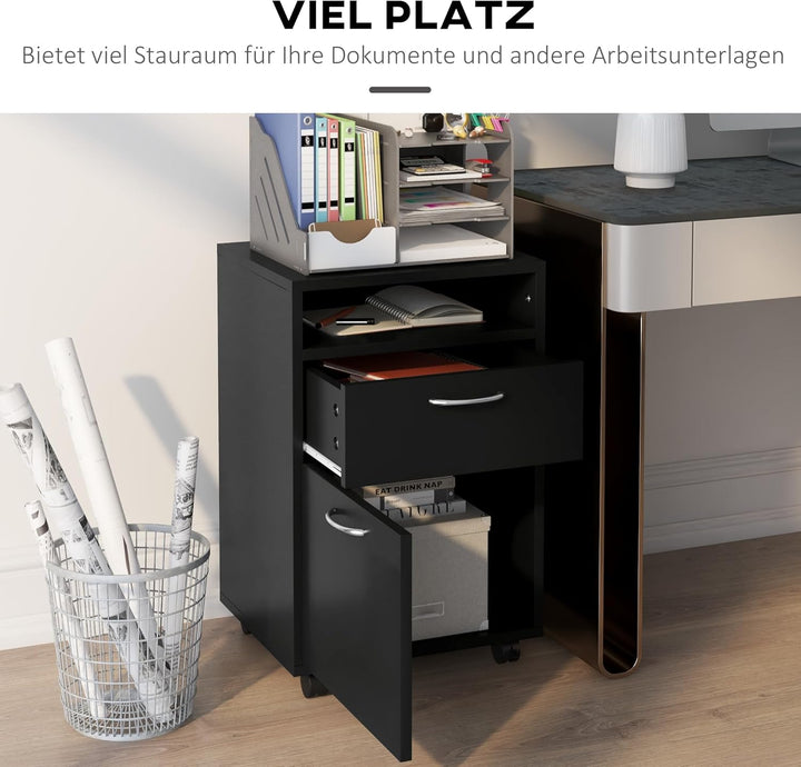 HOMCOM Rollcontainer, Aktenschrank, Bürocontainer mit Schublade, Büroschrank, Aufbewahrung Container