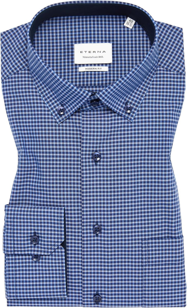 ETERNA Herren Popeline Hemd MODERN FIT 38 Kragen / 67 Ärmel Navy, 38 Kragen / 67 Ärmel Navy