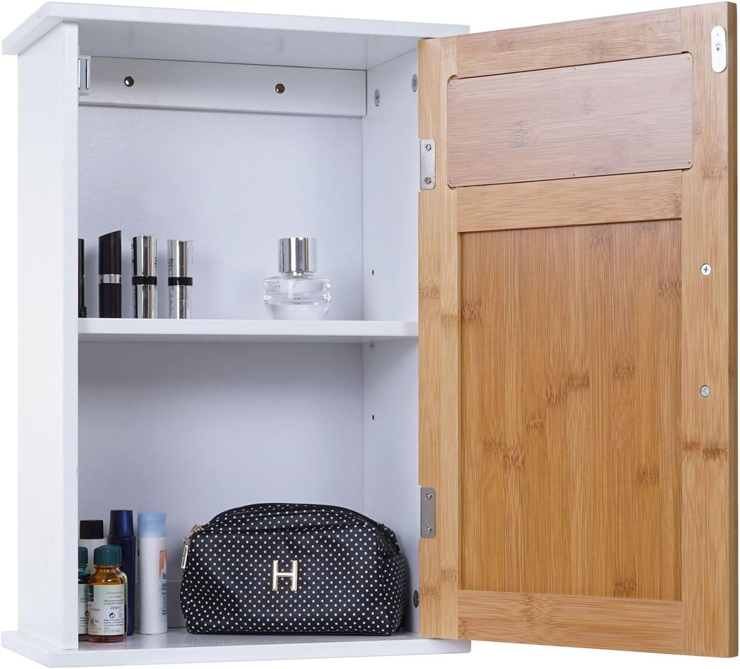 Mendler Hängeschrank HWC-A85, Badschrank Wandschrank Bambus, 52x35x21cm weiss